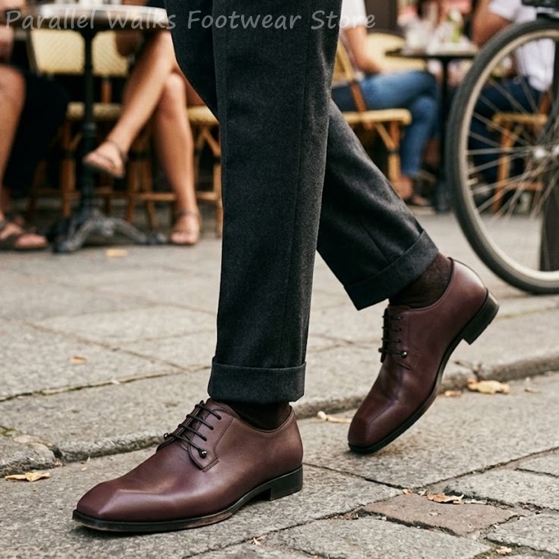 Men'S Shoes Smart - Męskie ciemnobrązowe skórzane buty derby z